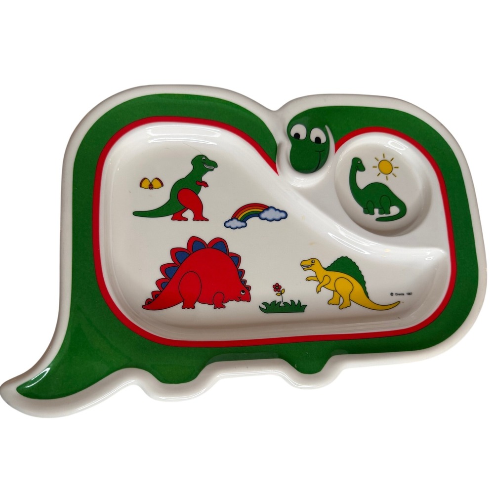 Vintage 1987 Oneida Dinosaur Melamine Divided Plate Kids Toddler Tray
